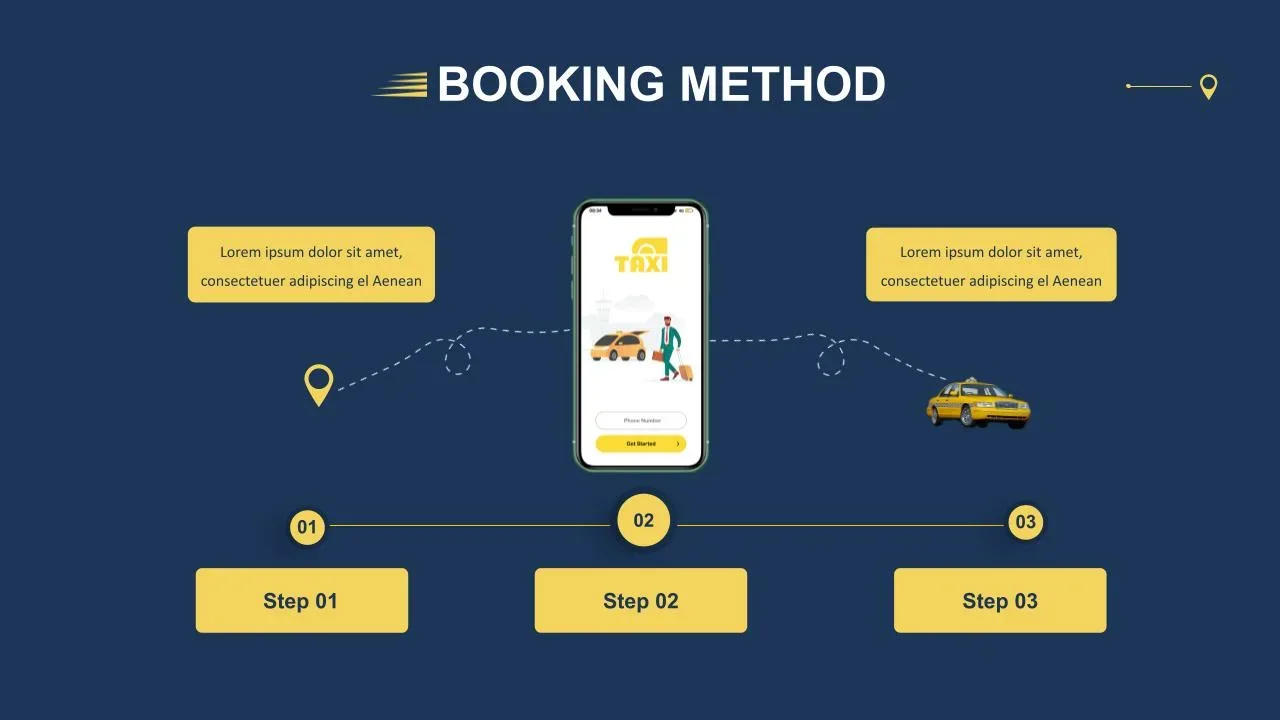 Booking Method slide in free cab and taxi templates