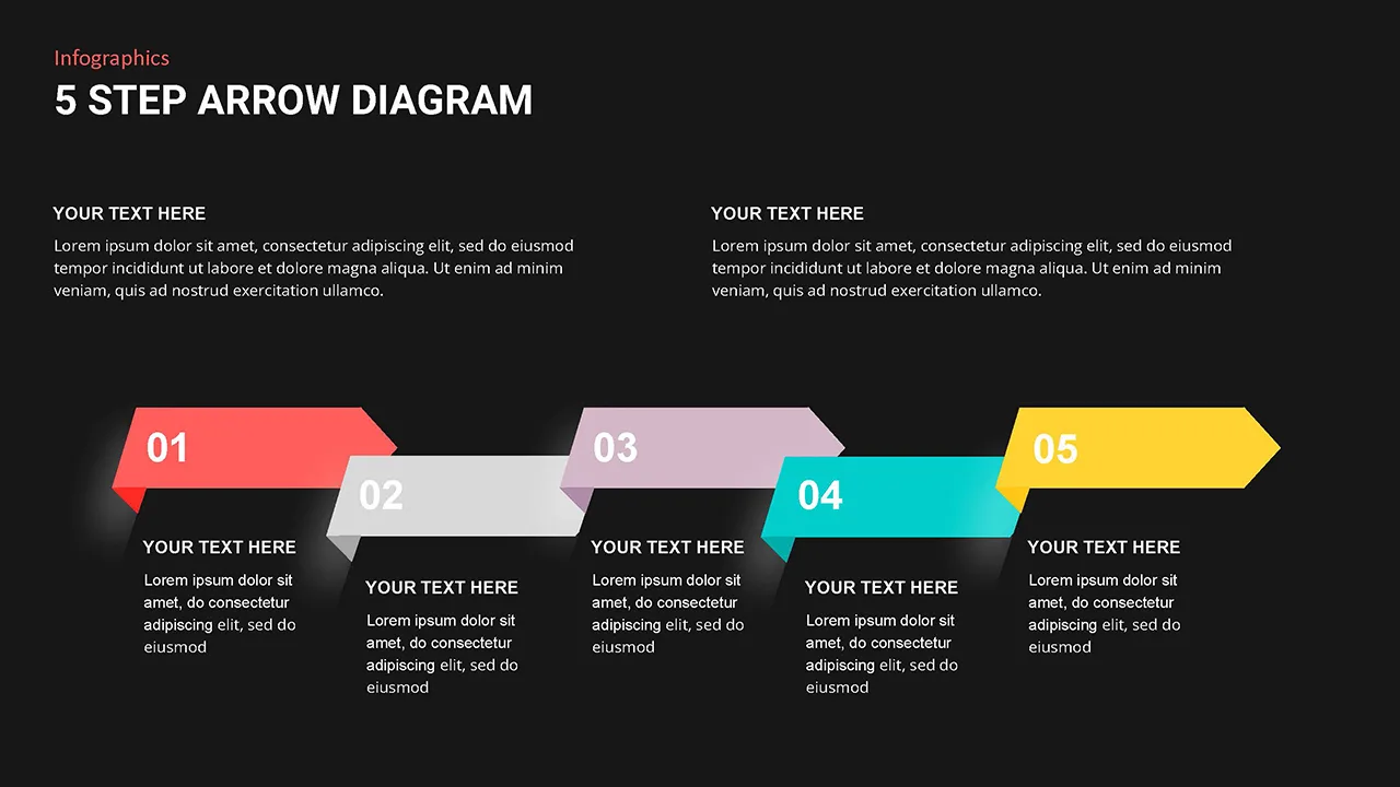 Free 5-step Arrow Diagram Infographics For Google Slides Dark Theme