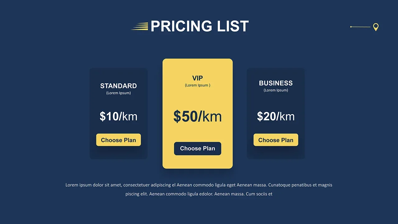 Our pricing slide in free cab and taxi templates