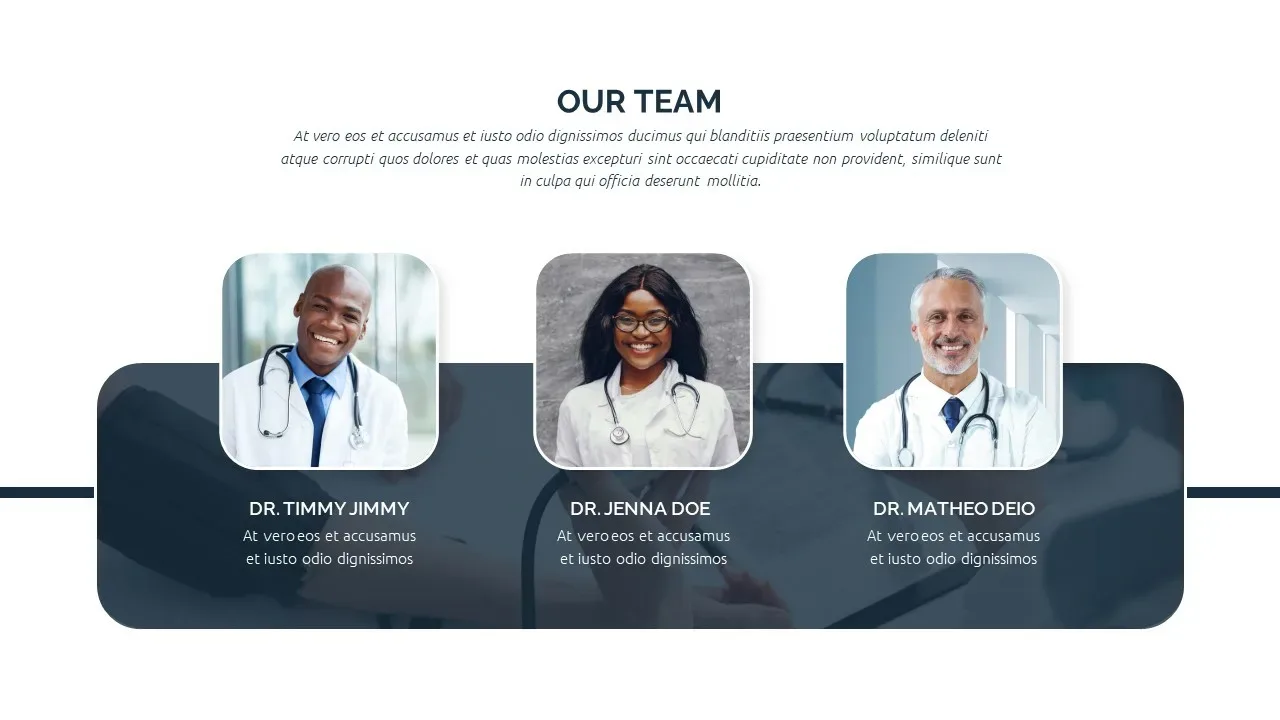 our team slide in professional medical presentation templates for Google Slides