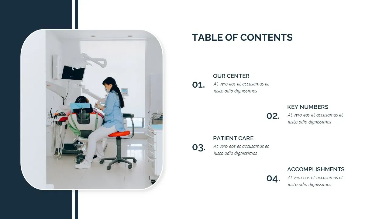 table of contents in professional medical presentation templates for Google Slides