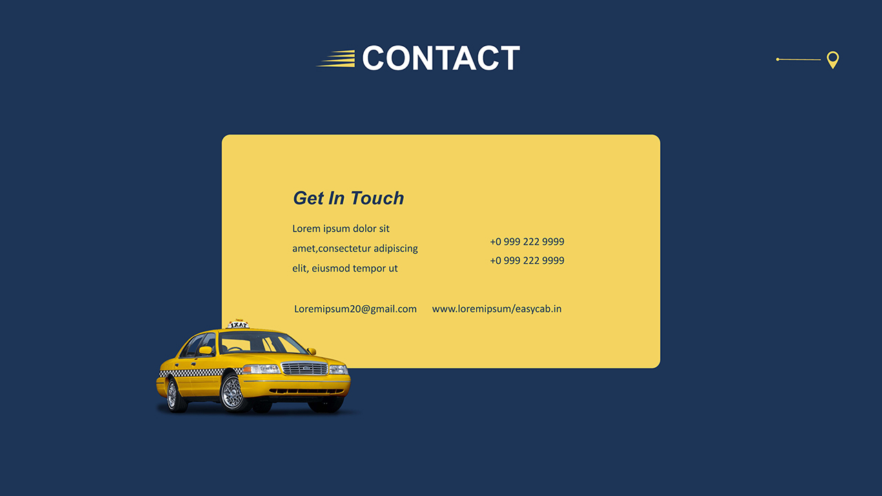contact slide in free cab and taxi templates for Google Slides