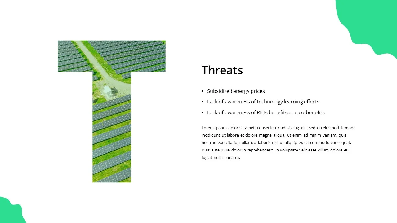 SWOT analysis slide in renewable energy google slides theme