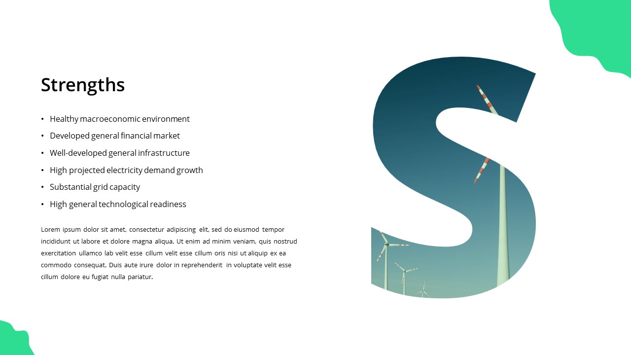 SWOT analysis template in renewable energy presentation google slides theme