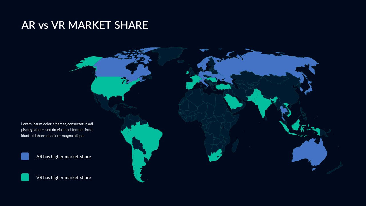 AR and VR market share world map in google slides VR presentation templates