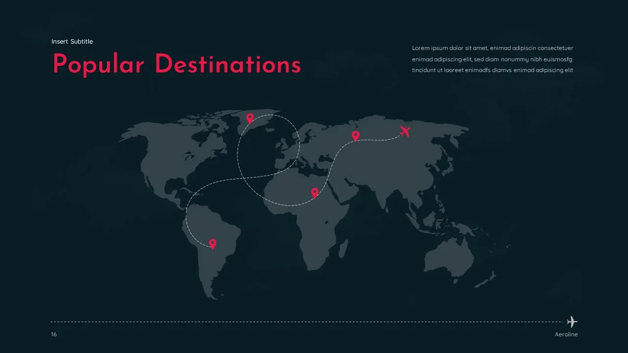 Popular destinations template in airplane google slides theme