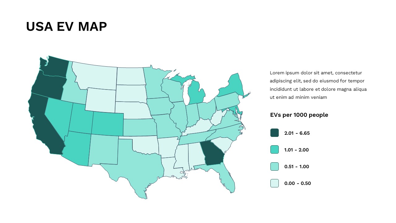 USA EV map of Electric Car Infographics for Google Slides
