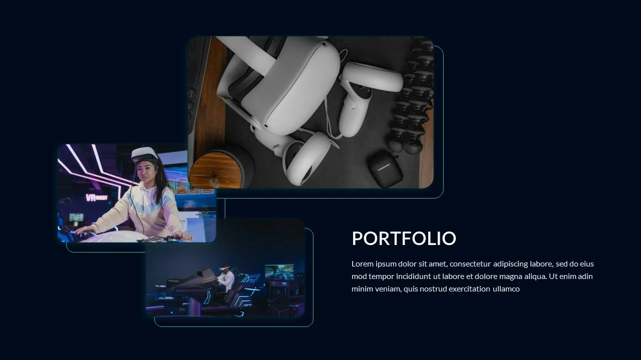 company portfolio template in Virtual Reality google slides theme