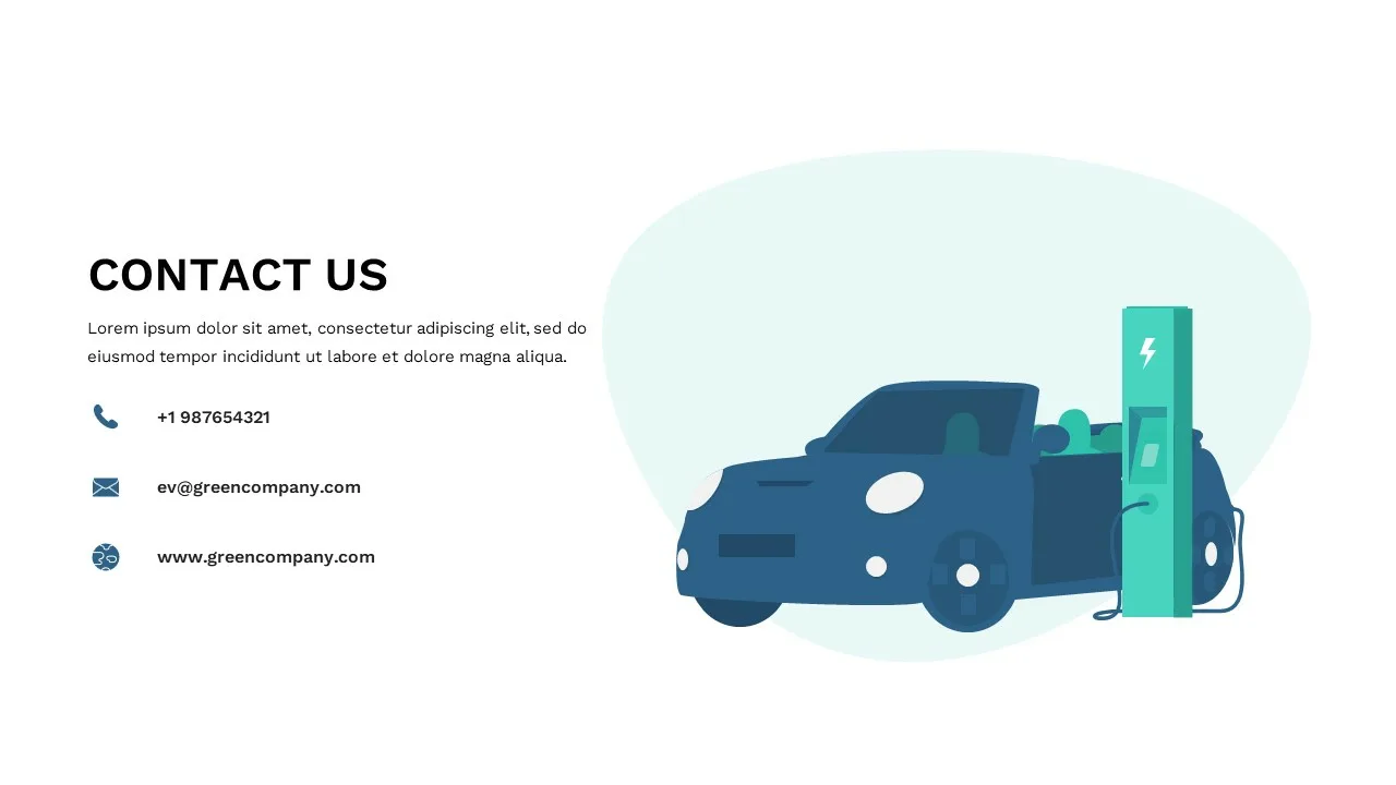 contacts us template in Electric Car Infographics for Google Slides