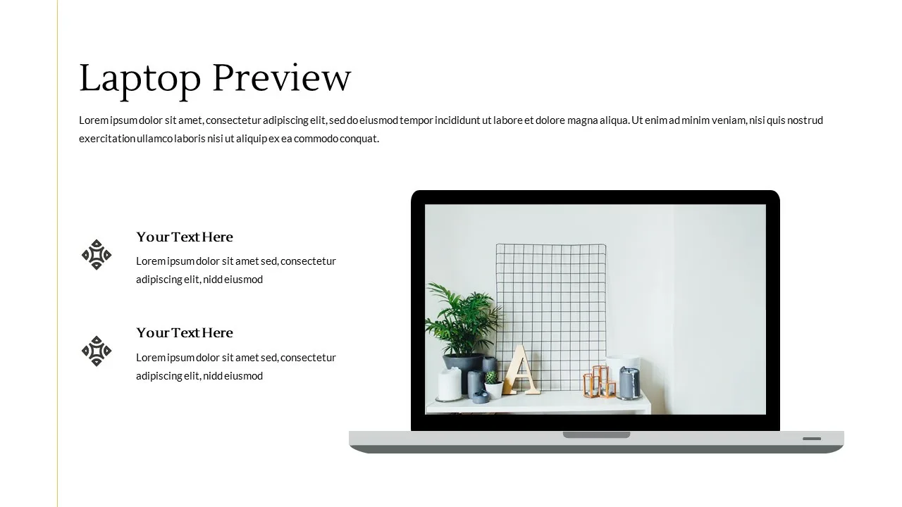 laptop preview slide in gallery slide in creative branding presentation google slides theme free