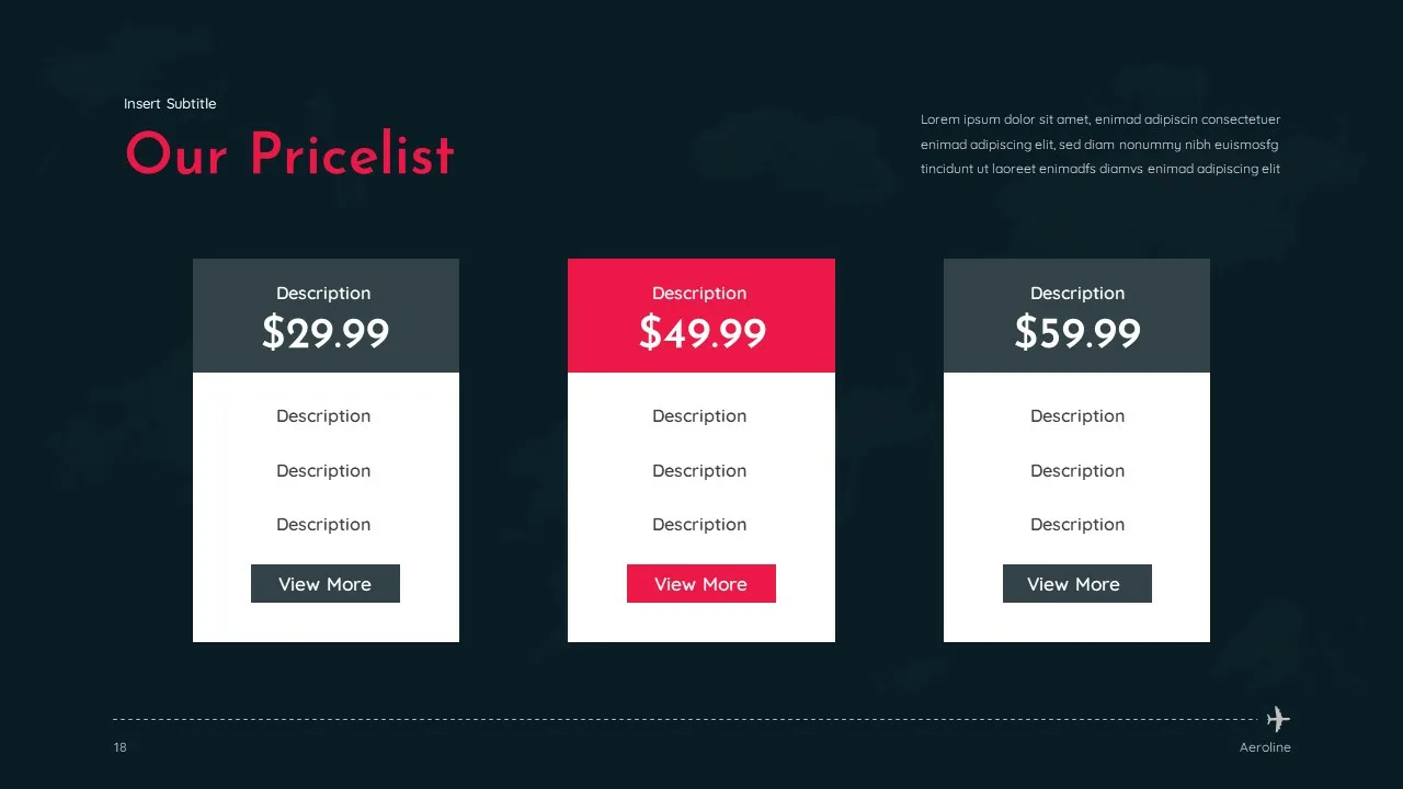 our pricelist template in airplane google slides theme