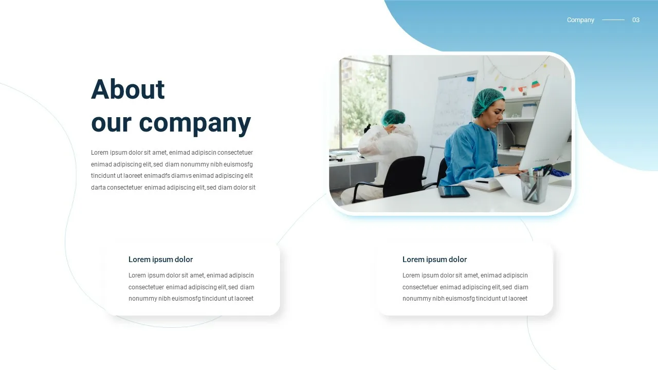 About our company slide for medical presentation template for google slides