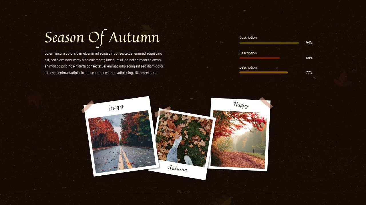 Autumn google slides template with 3 images for data representation