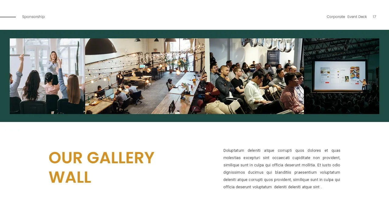 Company gallery slide for sponsorship presentation google slides template