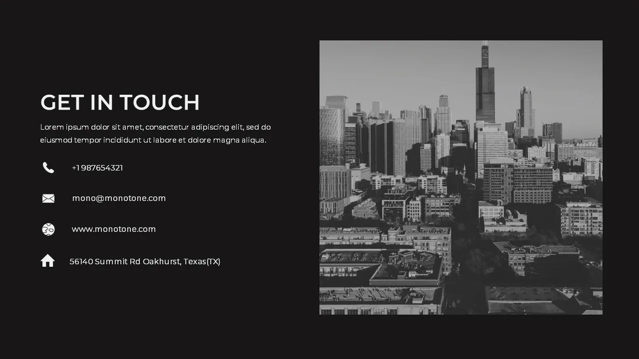 Contact us slide for monotone presentation google slides template