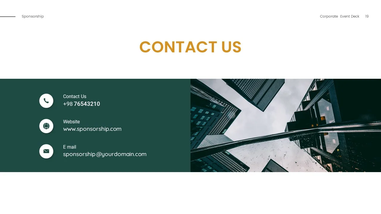 Contact us slide for sponsorship presentation google slides template