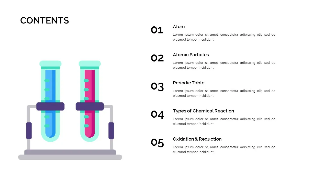 Contents slide for free chemistry google slides theme
