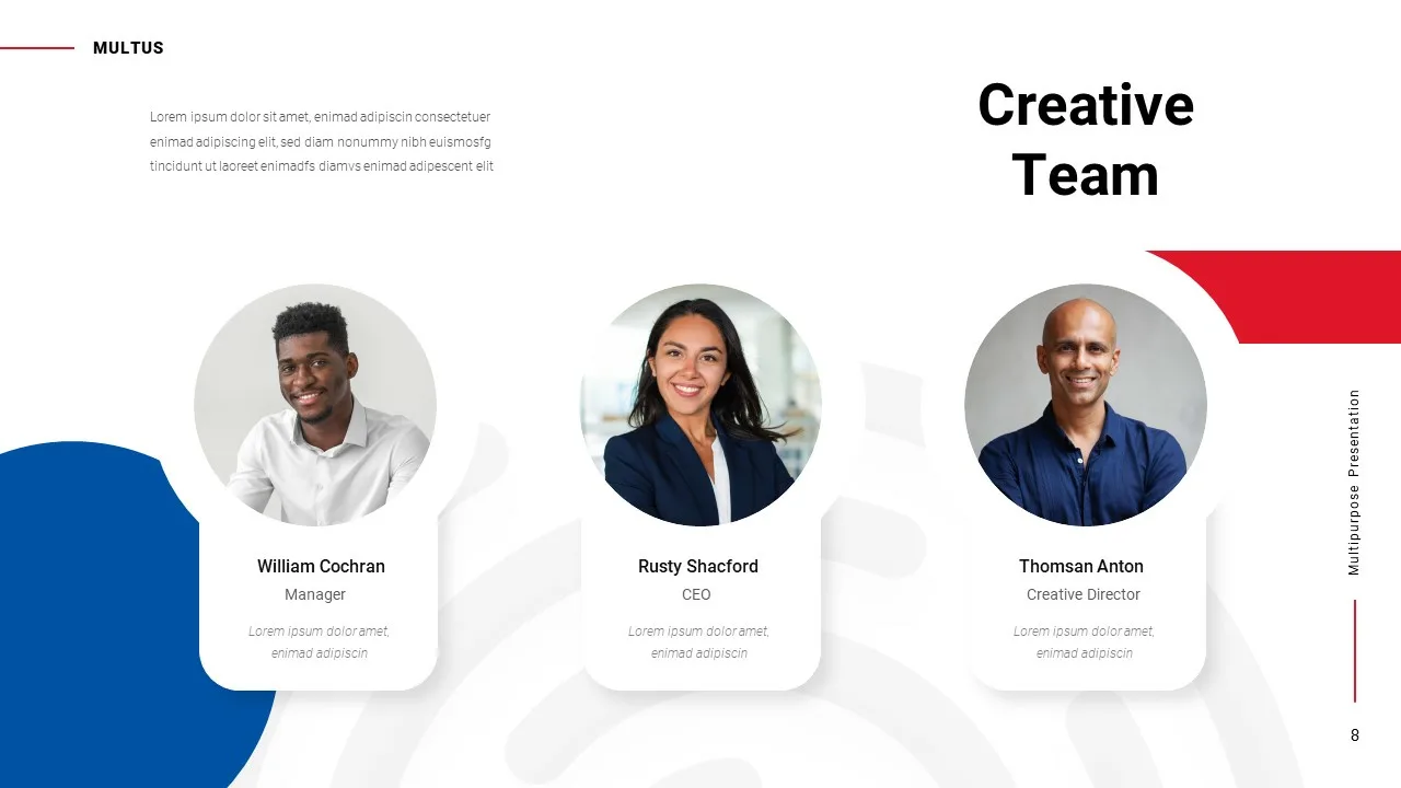 Creative team introduction slide for multipurpose presentation google slides themes