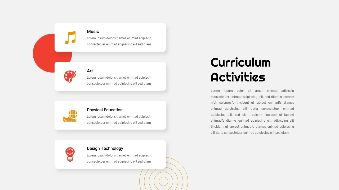 Curriculum Activities Slide of School Presentation Templates for Google Slides