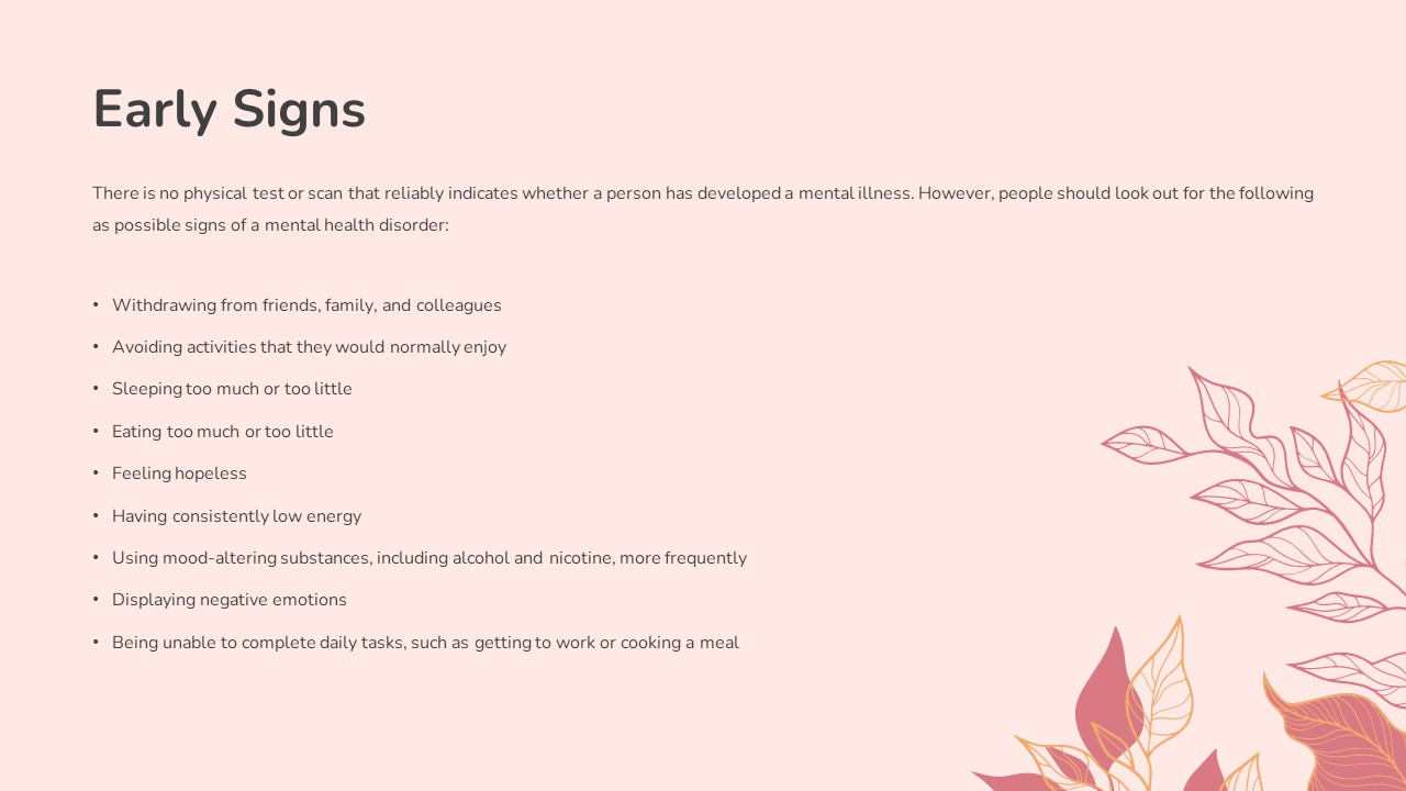 Early signs of mental health slide for free mental health google slides theme template