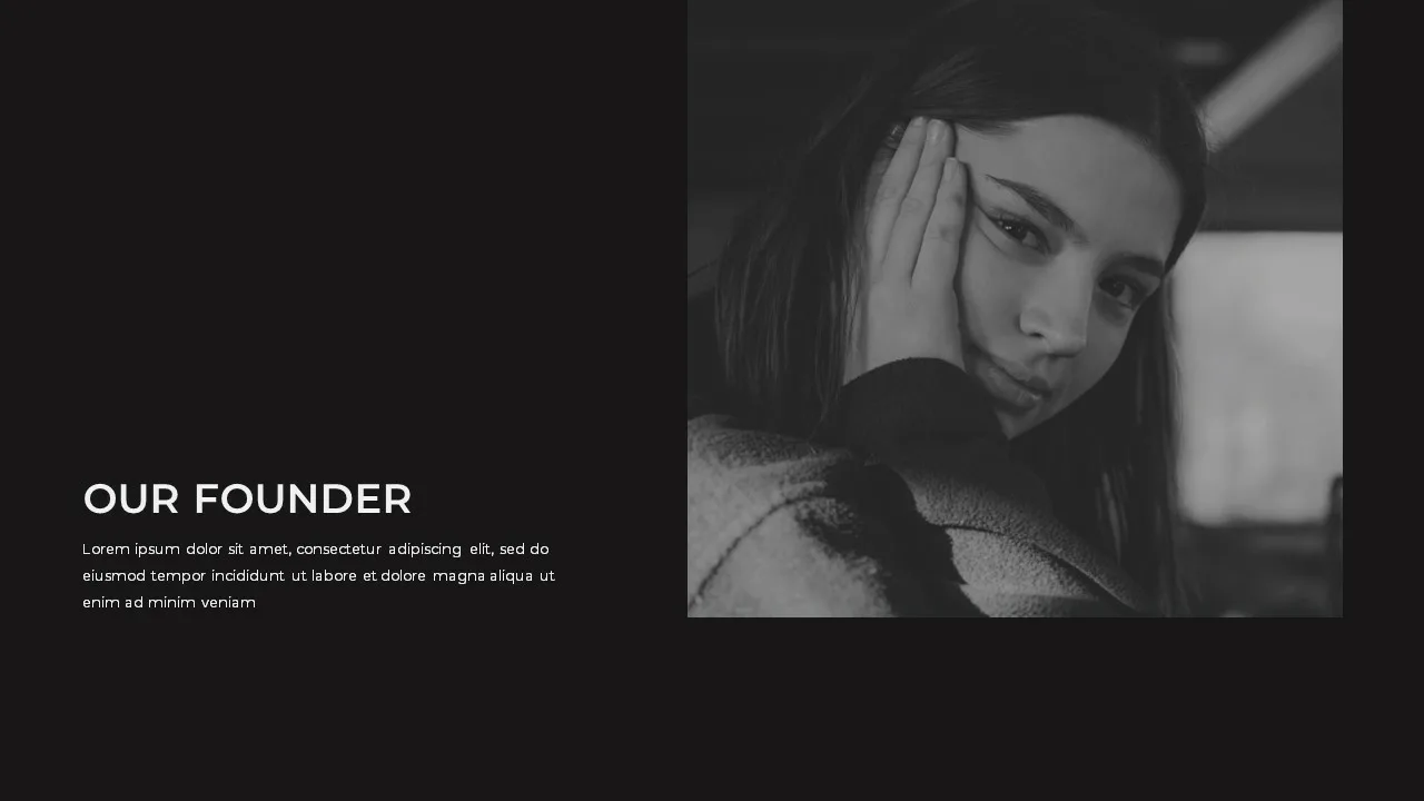 Founder introduction slide for monochromatic google slides template