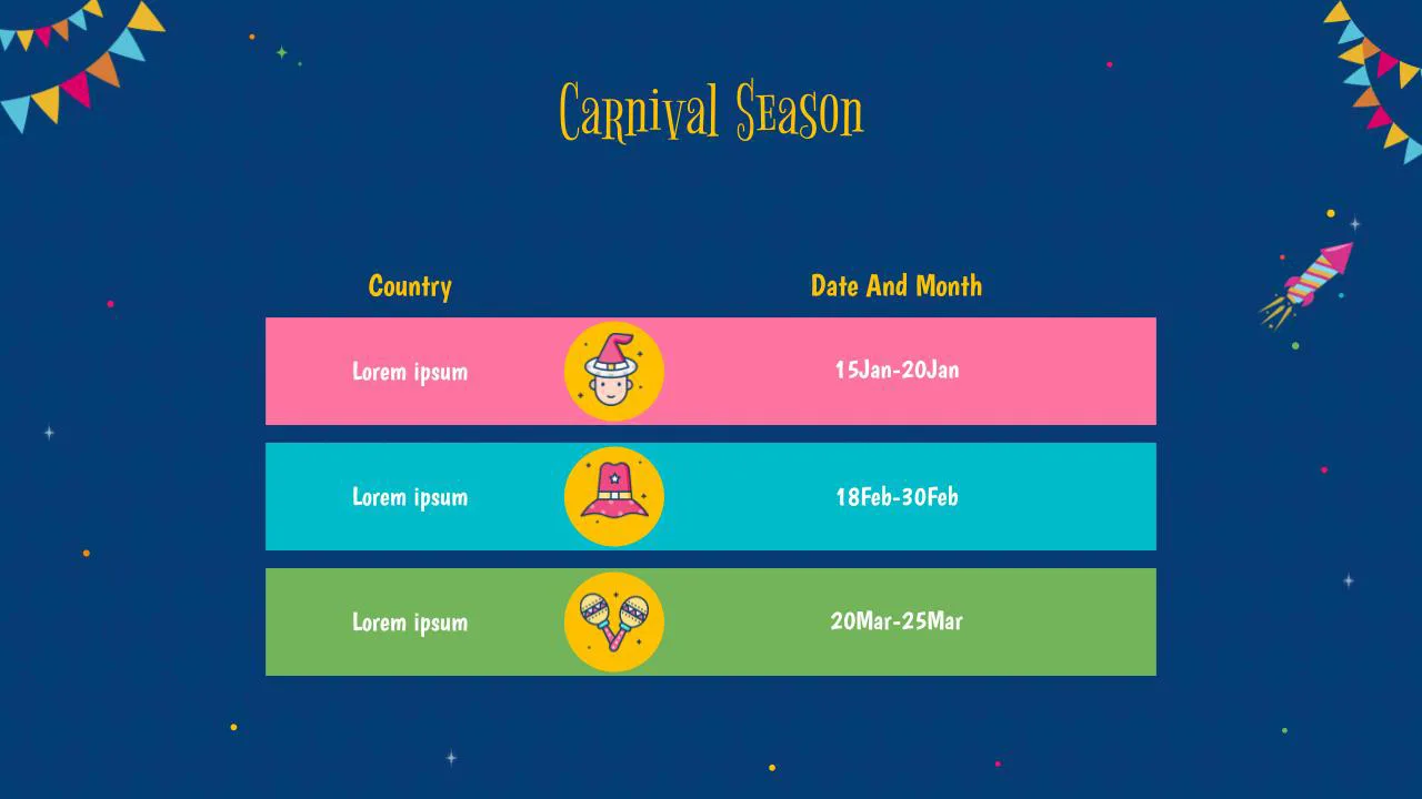 Free Carnival Presentation for Google Slides Carnival Event Details Slide