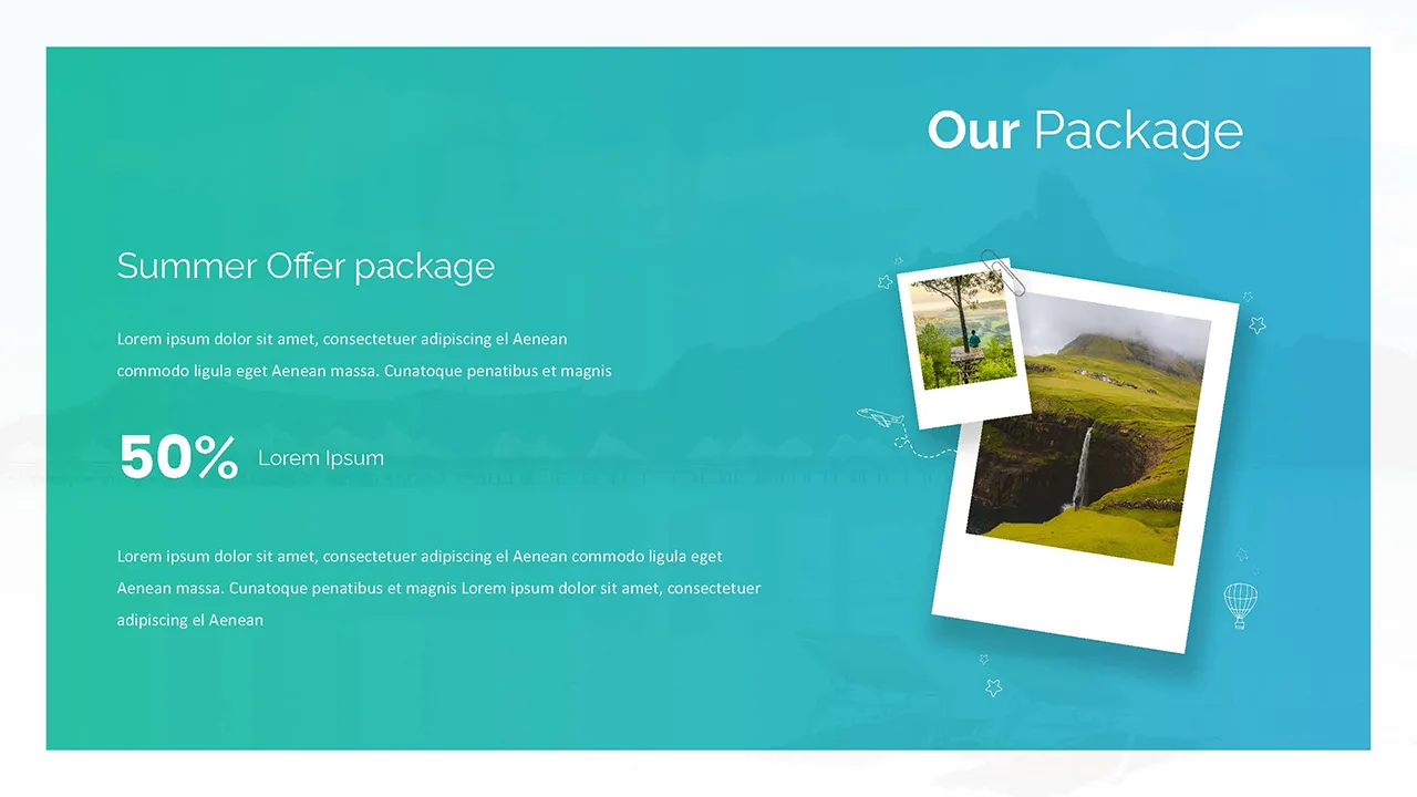 Free Google slides travel theme for summer offer package details