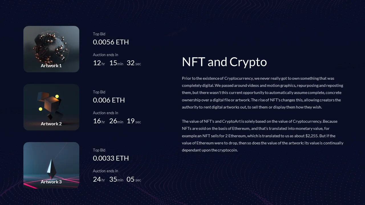 Free NFT templates for google slides suitable for description of NFT and crypto