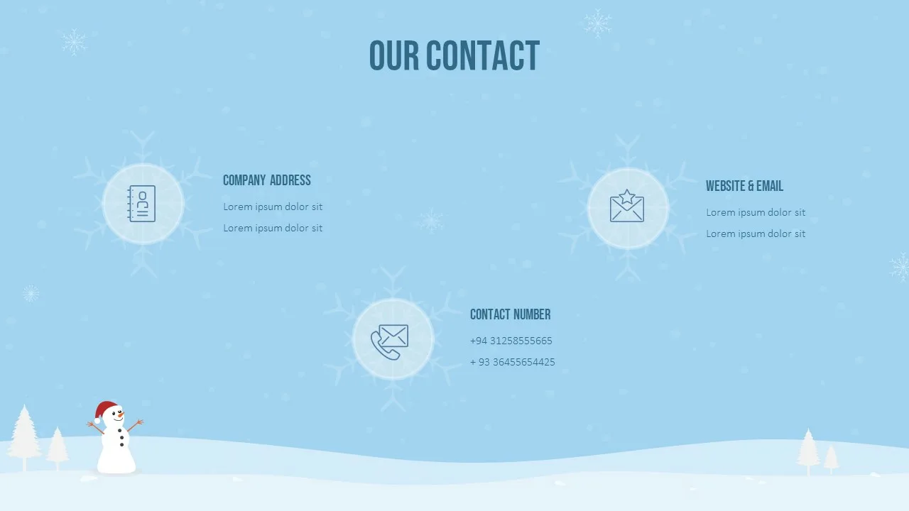 Free Winter Google Slides Template Contact Us Slide