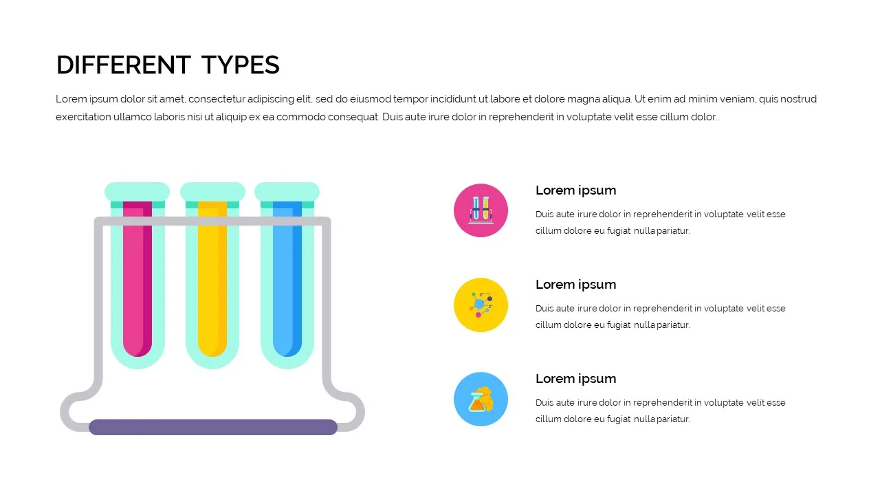 Free chemistry google slides template with infographics for categorizing different types of chemical substances