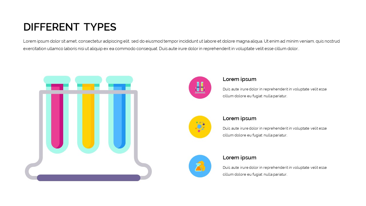 Free chemistry google slides template with infographics for categorizing different types of chemical substances