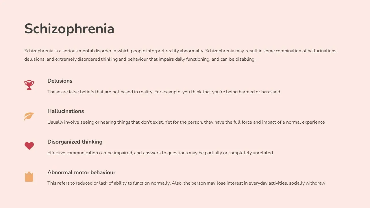 Free mental health google slides template for schizophrenia with infographics