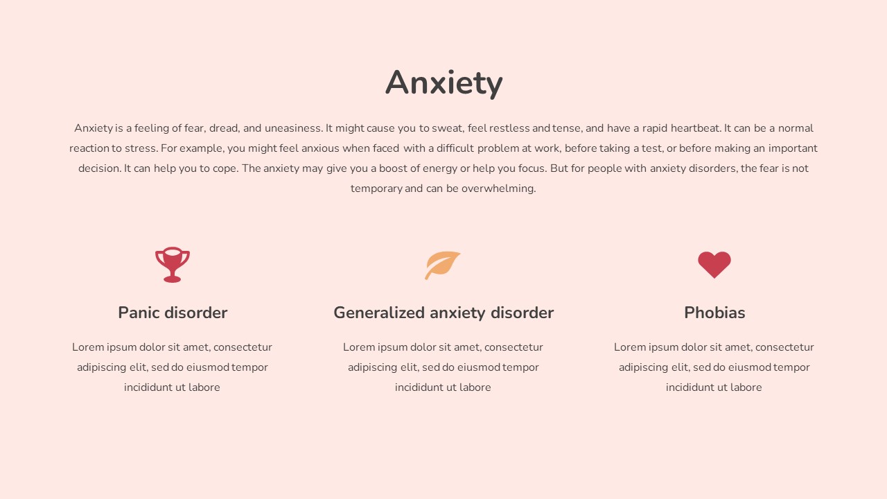 Free mental health infographic slide describing anxiety and its effects