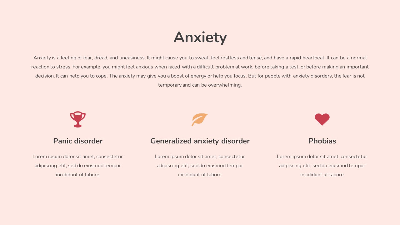 Free mental health infographic slide describing anxiety and its effects
