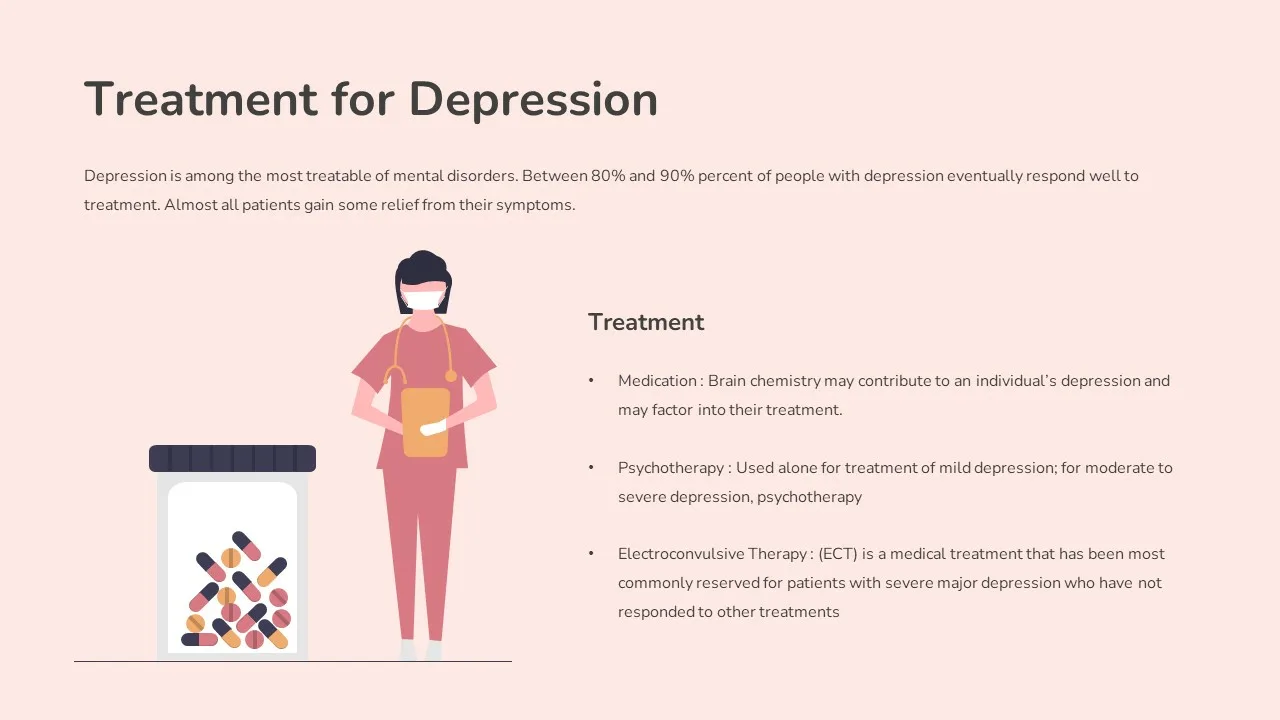 Free mental health slides template for google slides describing treatment for depression