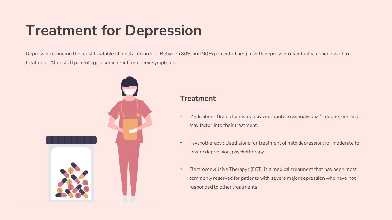 Free mental health slides template for google slides describing treatment for depression