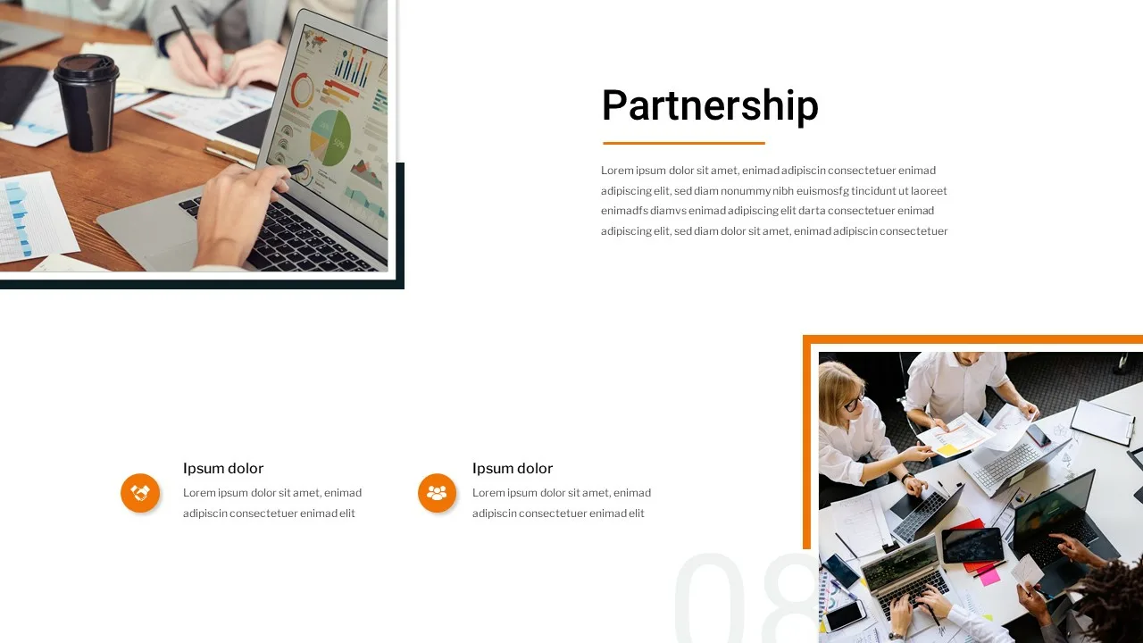minimal business google slides theme ideal to represent your partners and partnership