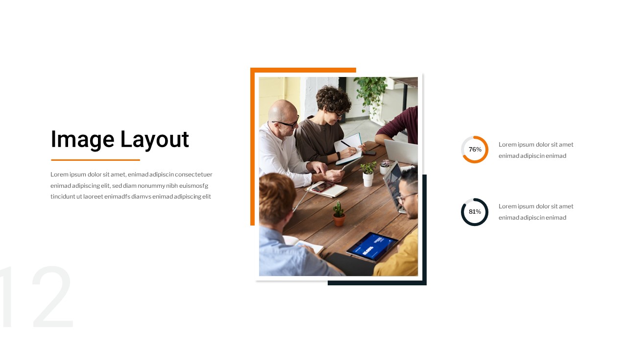 Free minimalist business google slides templates with image of a team discussion