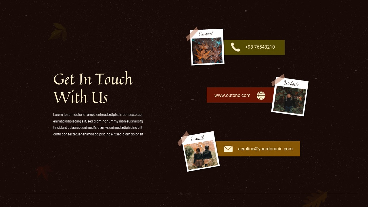 Get in touch with us slide for Autumn google slides template