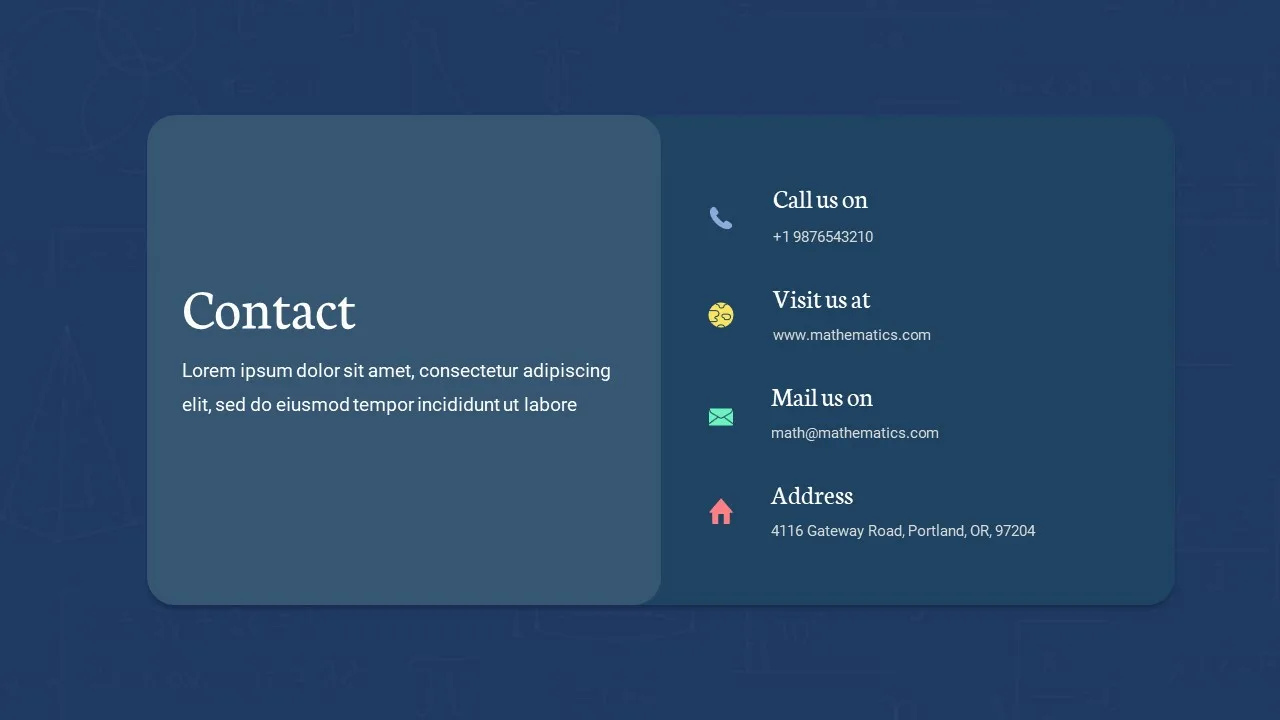 Google Slides Math Themes Contact Us Slide