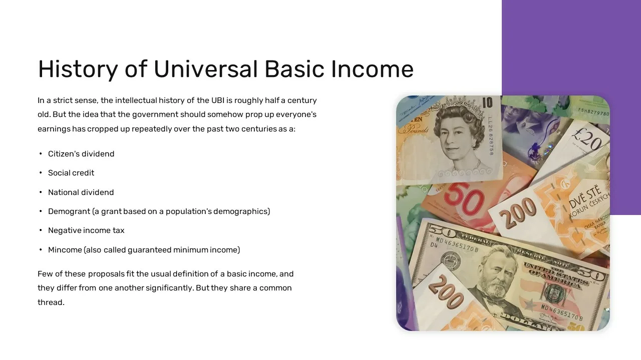 History of Universal Basic Income Slide of Free Universal Basic Income Google Slides Template