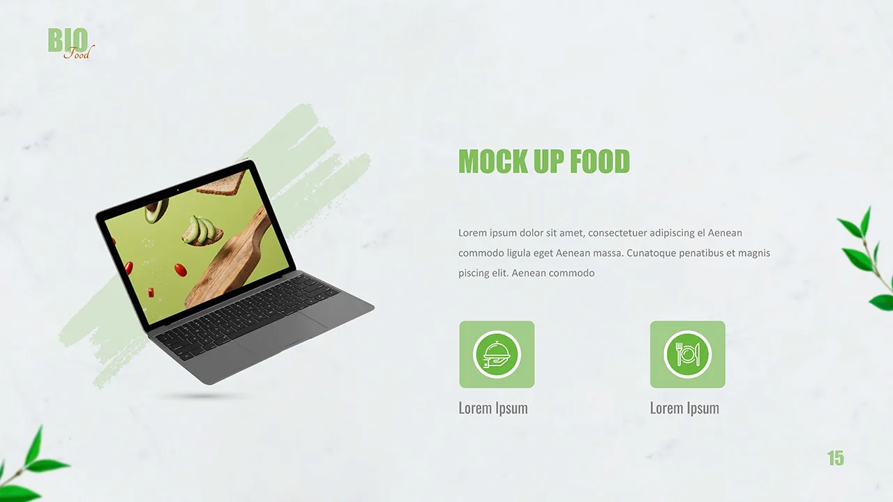 Laptop mock-up slide for organic food google slides template