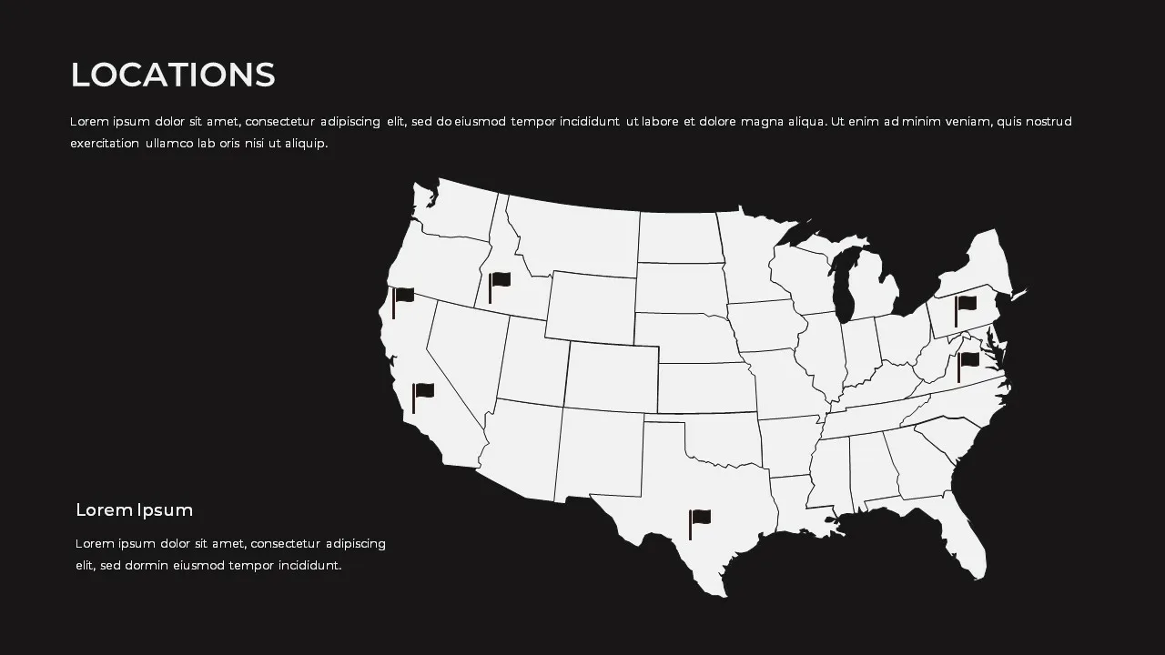 Location data slide of monotone presentation template for google slides