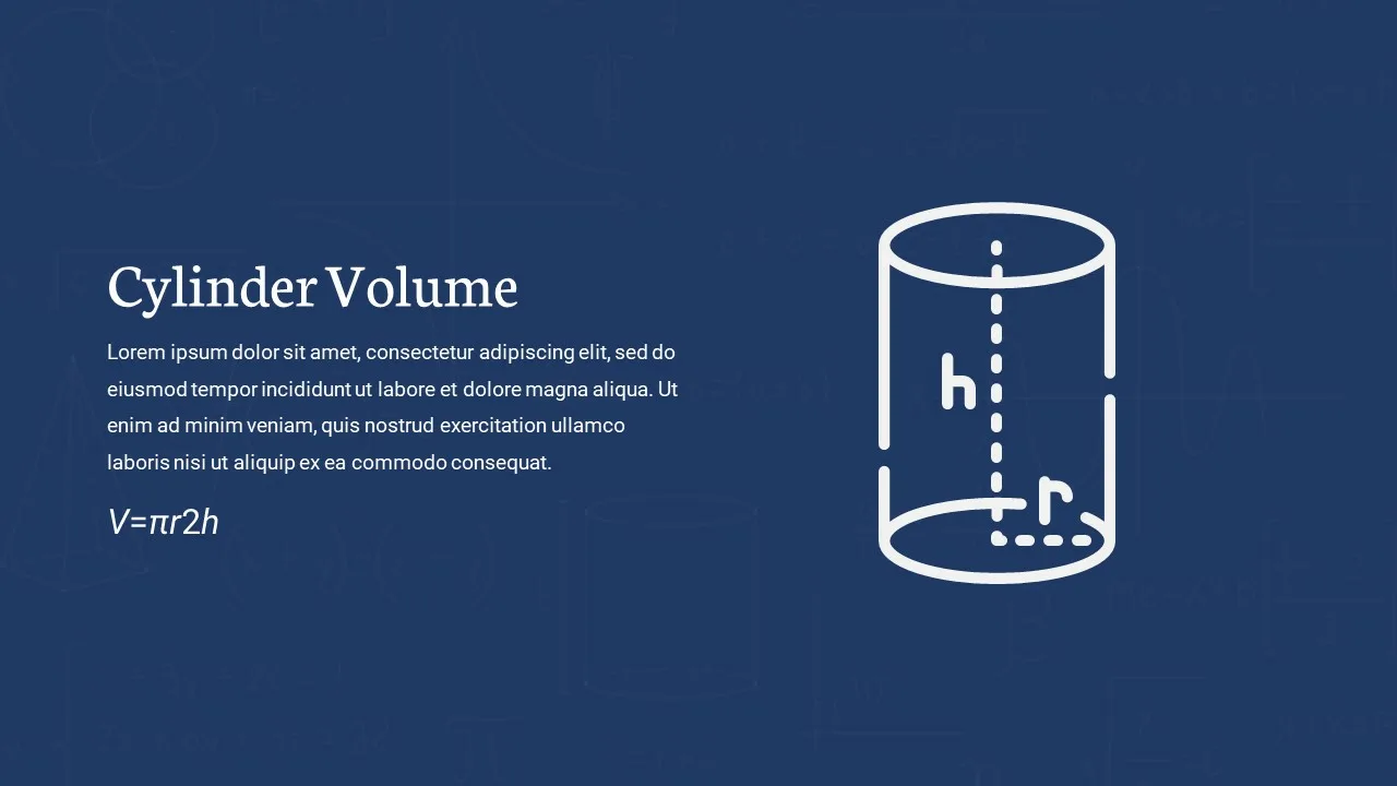 Math Presentation Template for Google Slides Cylinder Volume Representation Slide