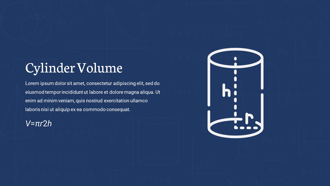 Math Presentation Template for Google Slides Cylinder Volume Representation Slide