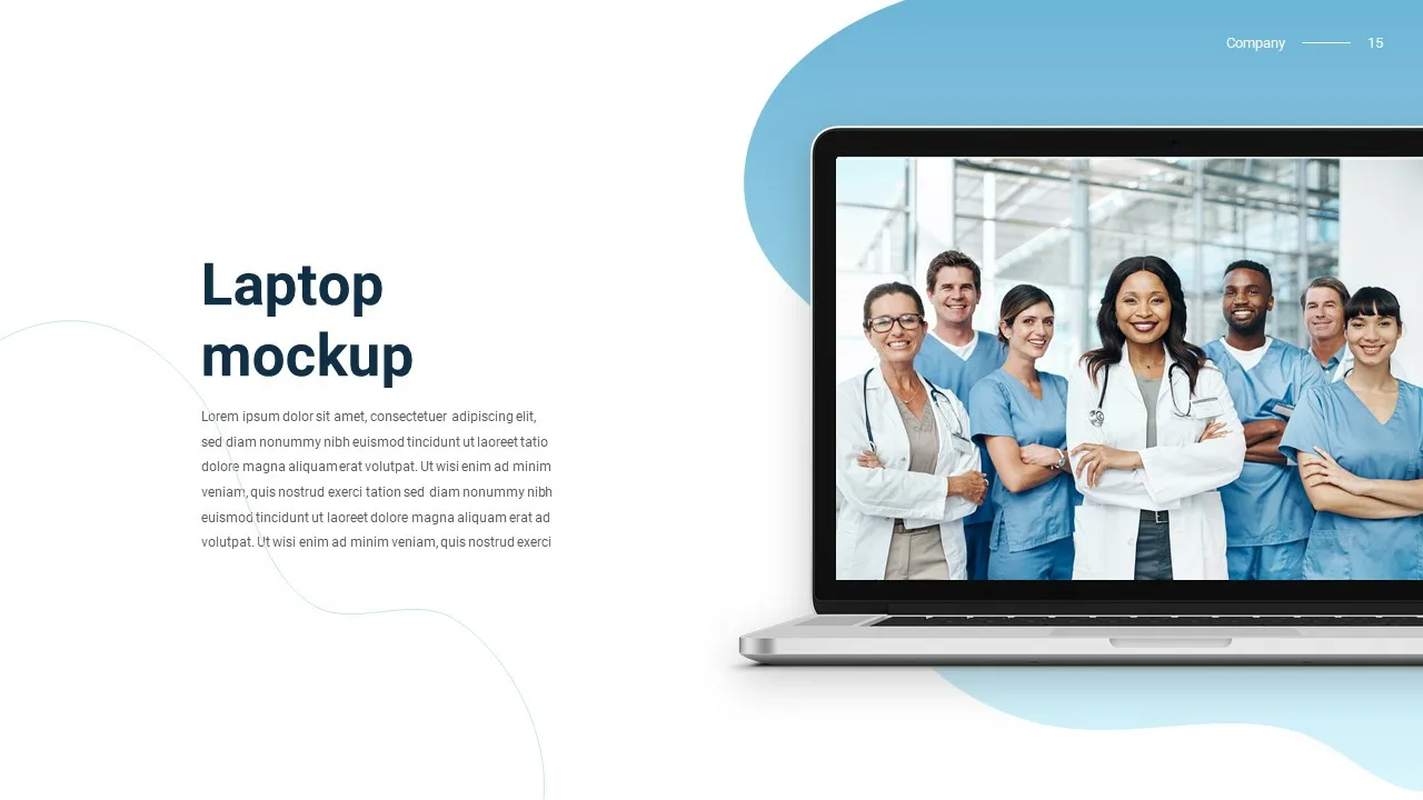 Medical theme google slides template laptop mockup slide