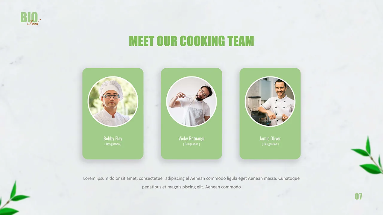 Meet our cooking team slide for organic food google slides theme template