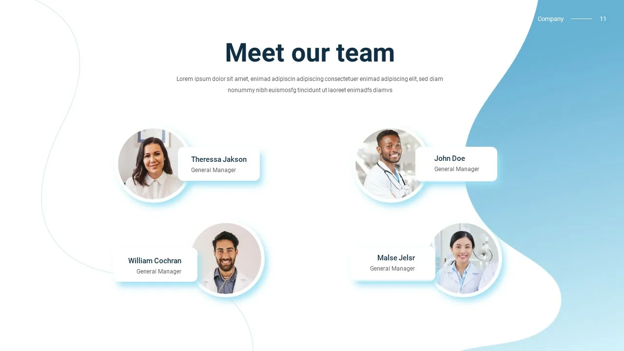 Meet our team slide for medical google slides presentation templatesMeet our team slide for medical google slides presentation templates