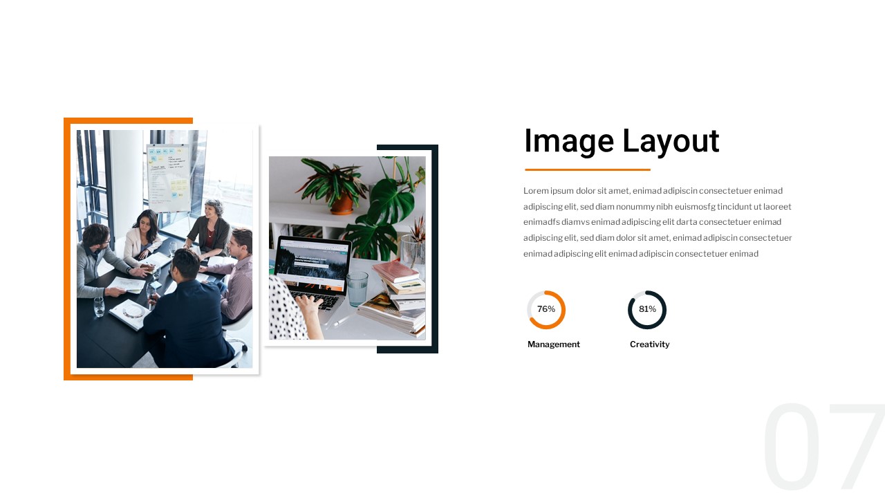 Minimalistic business google slides theme having 2 images with charts to represent your business data