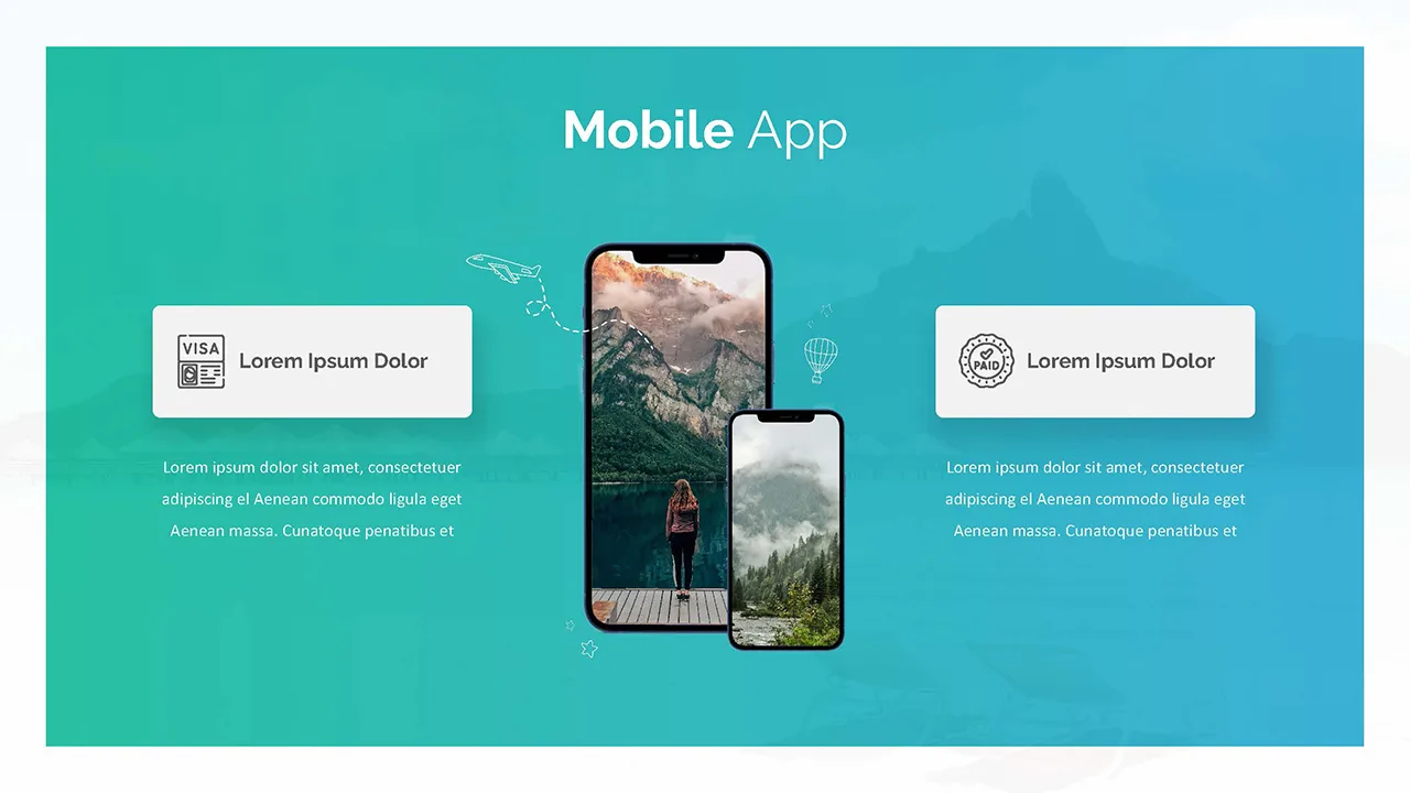 Mobile app mockup slide in Free travel google slides template